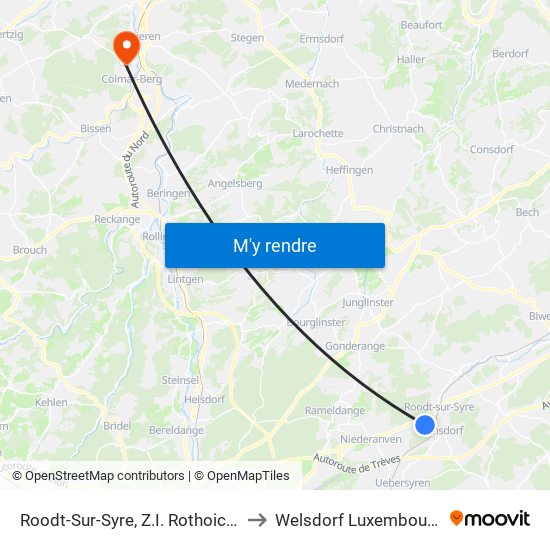 Roodt-Sur-Syre, Z.I. Rothoicht to Welsdorf Luxembourg map