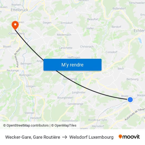 Wecker-Gare, Gare Routière to Welsdorf Luxembourg map