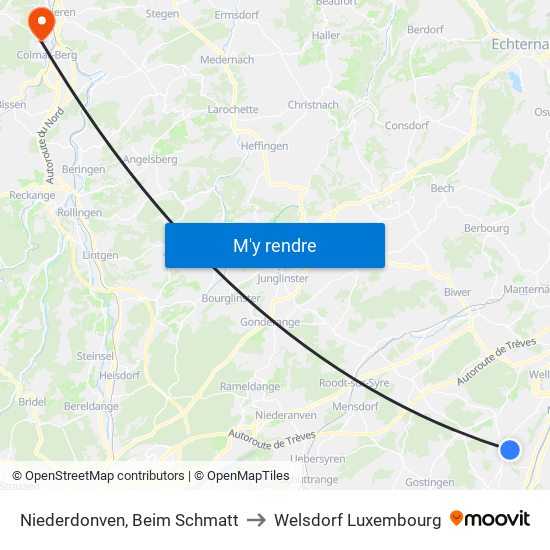 Niederdonven, Beim Schmatt to Welsdorf Luxembourg map