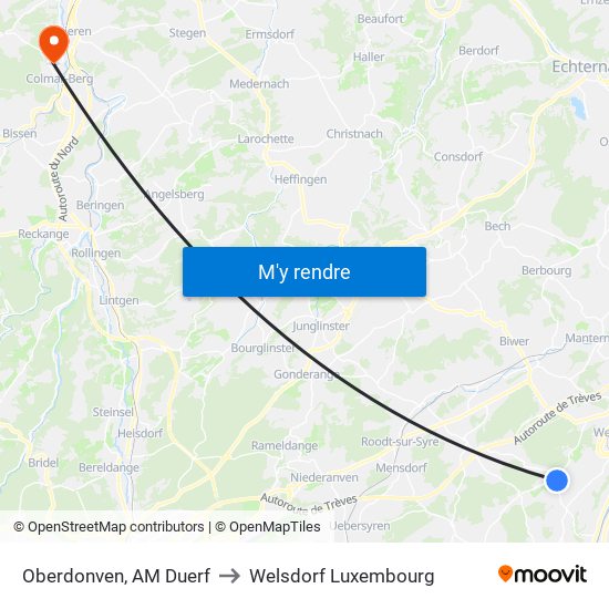 Oberdonven, AM Duerf to Welsdorf Luxembourg map