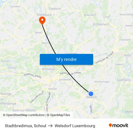 Stadtbredimus, Schoul to Welsdorf Luxembourg map