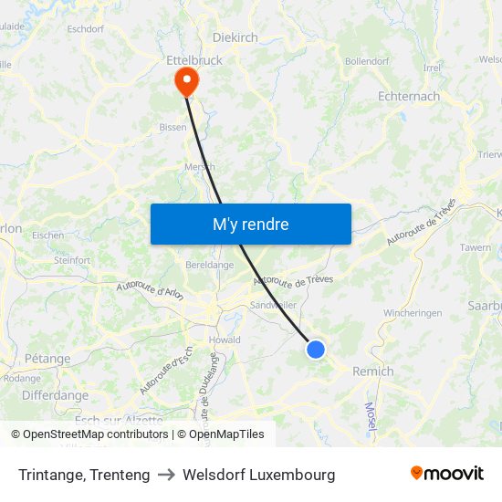 Trintange, Trenteng to Welsdorf Luxembourg map