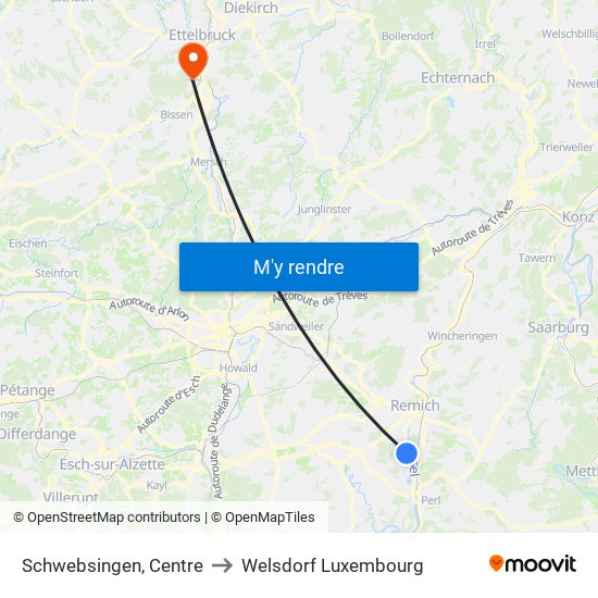 Schwebsingen, Centre to Welsdorf Luxembourg map