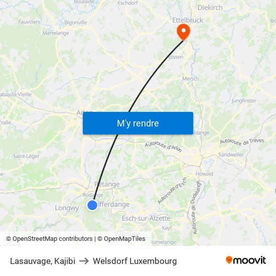 Lasauvage, Kajibi to Welsdorf Luxembourg map