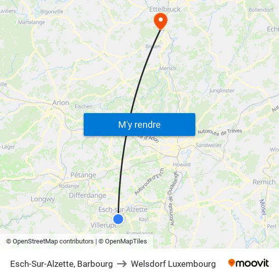 Esch-Sur-Alzette, Barbourg to Welsdorf Luxembourg map