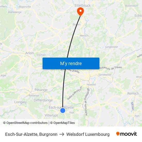 Esch-Sur-Alzette, Burgronn to Welsdorf Luxembourg map
