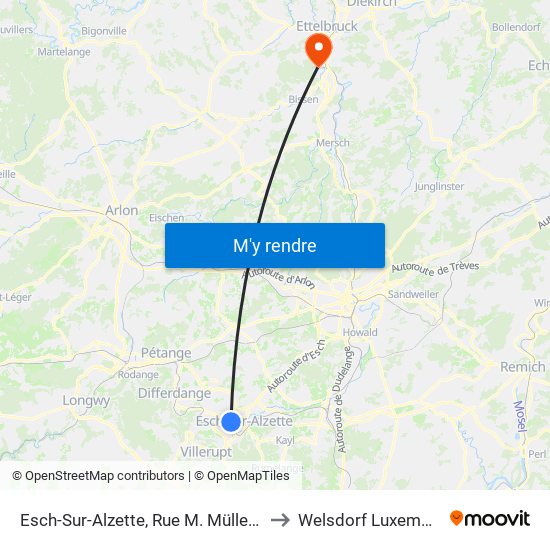 Esch-Sur-Alzette, Rue M. Müller-Tesch to Welsdorf Luxembourg map