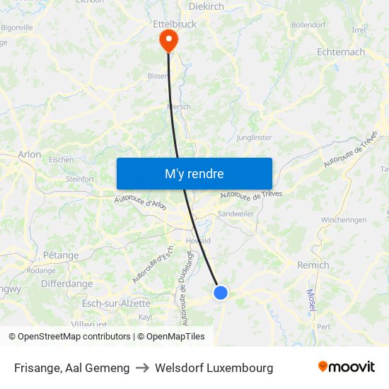 Frisange, Aal Gemeng to Welsdorf Luxembourg map