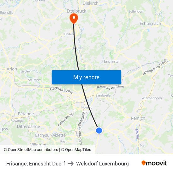 Frisange, Ennescht Duerf to Welsdorf Luxembourg map