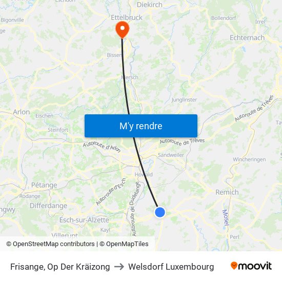 Frisange, Op Der Kräizong to Welsdorf Luxembourg map