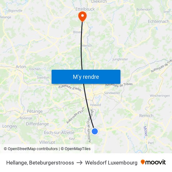 Hellange, Beteburgerstrooss to Welsdorf Luxembourg map