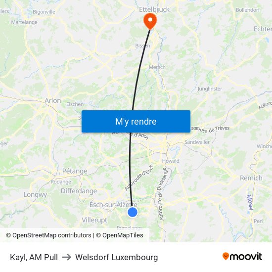 Kayl, AM Pull to Welsdorf Luxembourg map