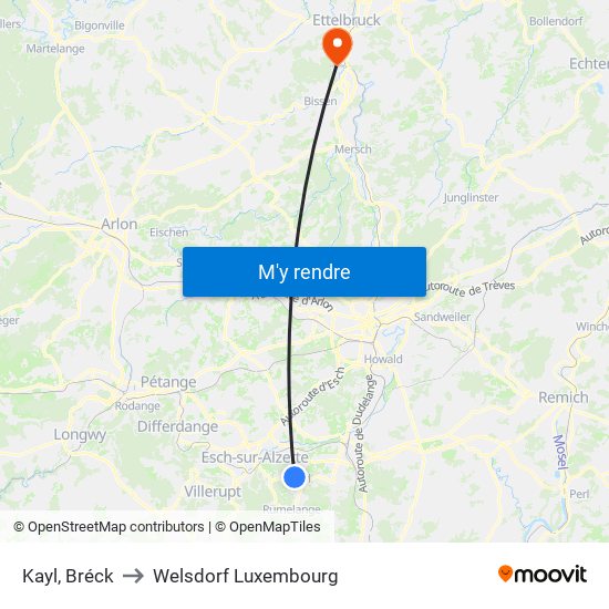 Kayl, Bréck to Welsdorf Luxembourg map