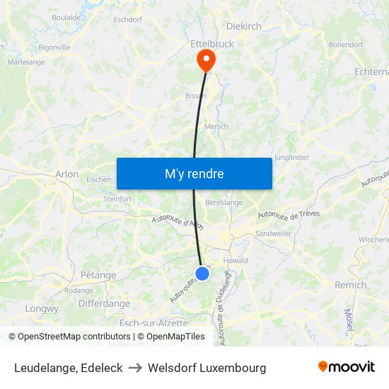 Leudelange, Edeleck to Welsdorf Luxembourg map