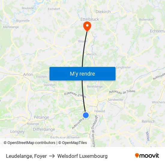 Leudelange, Foyer to Welsdorf Luxembourg map