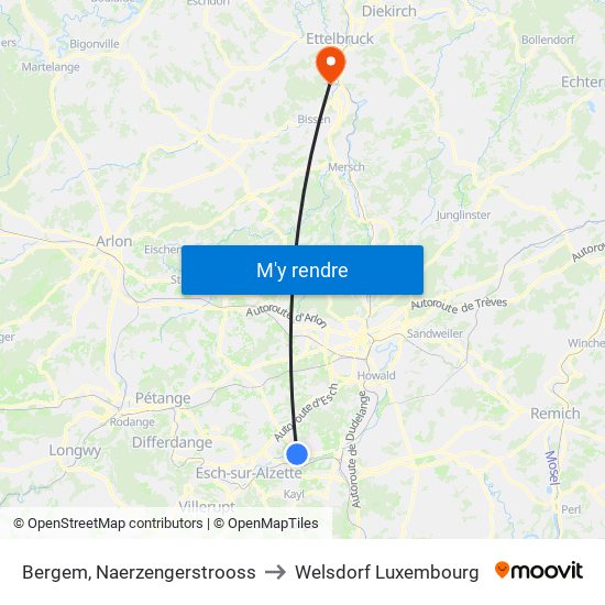 Bergem, Naerzengerstrooss to Welsdorf Luxembourg map