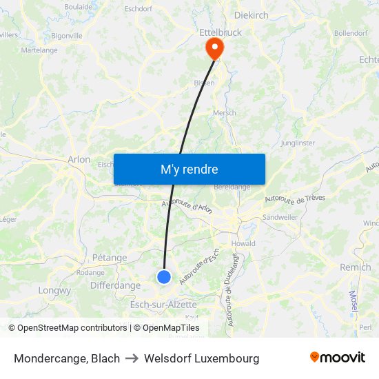 Mondercange, Blach to Welsdorf Luxembourg map