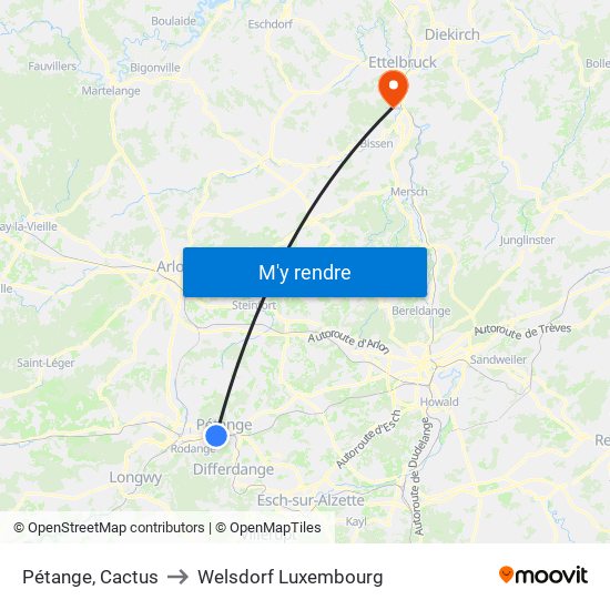 Pétange, Cactus to Welsdorf Luxembourg map