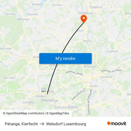 Pétange, Kierfecht to Welsdorf Luxembourg map