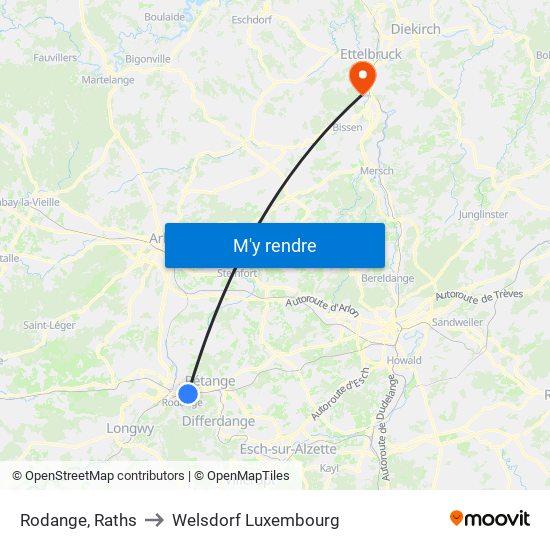 Rodange, Raths to Welsdorf Luxembourg map