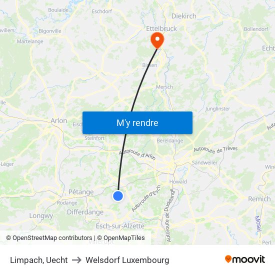 Limpach, Uecht to Welsdorf Luxembourg map