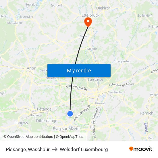 Pissange, Wäschbur to Welsdorf Luxembourg map