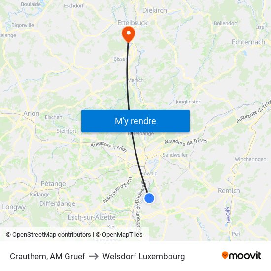 Crauthem, AM Gruef to Welsdorf Luxembourg map