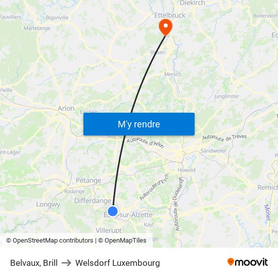 Belvaux, Brill to Welsdorf Luxembourg map