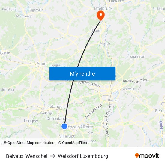 Belvaux, Wenschel to Welsdorf Luxembourg map