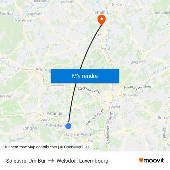 Soleuvre, Um Bur to Welsdorf Luxembourg map