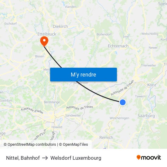 Nittel, Bahnhof to Welsdorf Luxembourg map