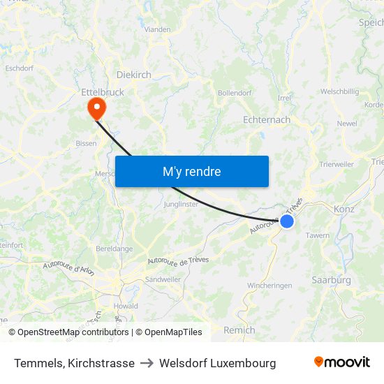 Temmels, Kirchstrasse to Welsdorf Luxembourg map