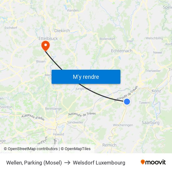 Wellen, Parking (Mosel) to Welsdorf Luxembourg map