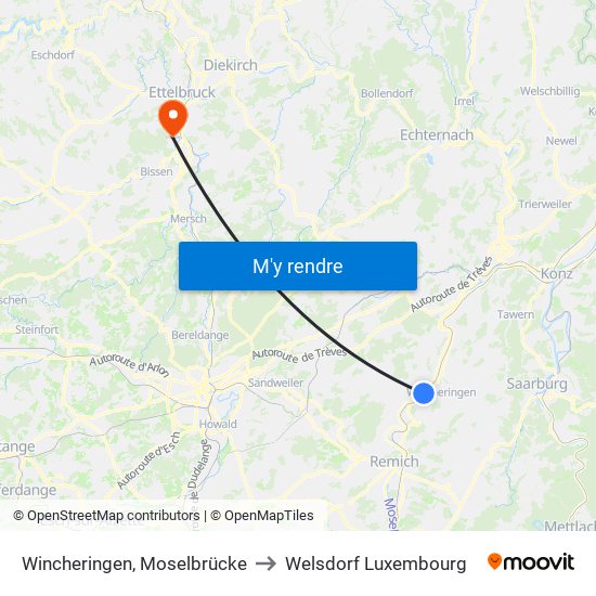 Wincheringen, Moselbrücke to Welsdorf Luxembourg map