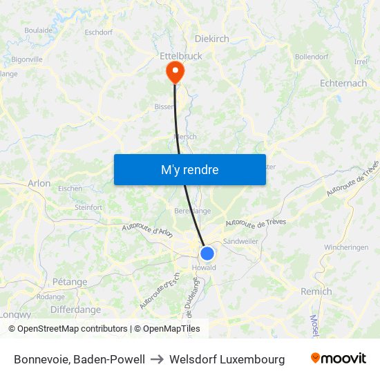 Bonnevoie, Baden-Powell to Welsdorf Luxembourg map