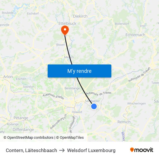 Contern, Läiteschbaach to Welsdorf Luxembourg map