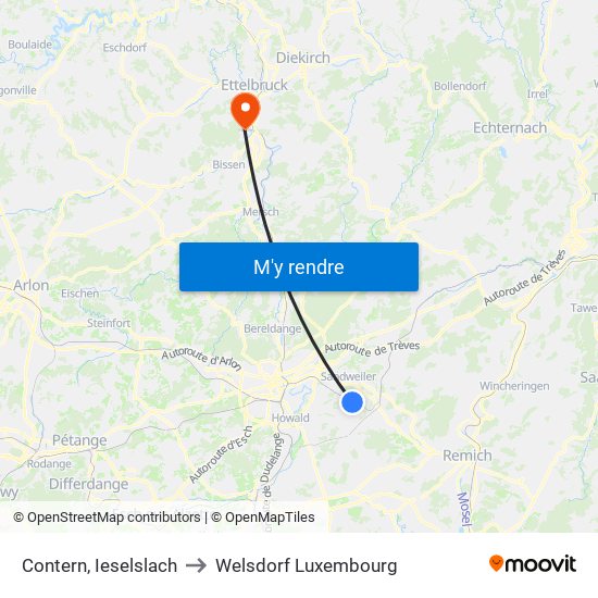Contern, Ieselslach to Welsdorf Luxembourg map