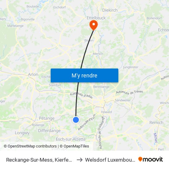 Reckange-Sur-Mess, Kierfecht to Welsdorf Luxembourg map