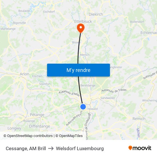 Cessange, AM Brill to Welsdorf Luxembourg map