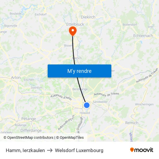 Hamm, Ierzkaulen to Welsdorf Luxembourg map