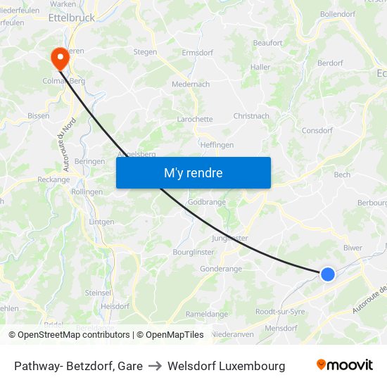 Pathway- Betzdorf, Gare to Welsdorf Luxembourg map