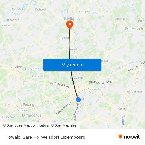 Howald, Gare to Welsdorf Luxembourg map