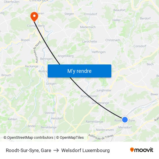 Roodt-Sur-Syre, Gare to Welsdorf Luxembourg map