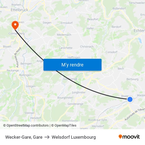 Wecker-Gare, Gare to Welsdorf Luxembourg map