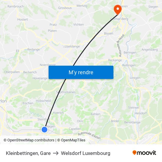 Kleinbettingen, Gare to Welsdorf Luxembourg map