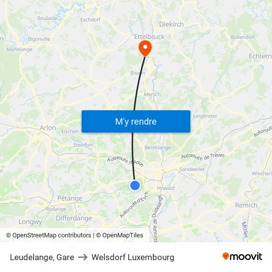 Leudelange, Gare to Welsdorf Luxembourg map