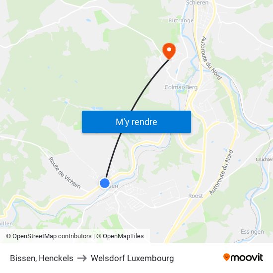 Bissen, Henckels to Welsdorf Luxembourg map
