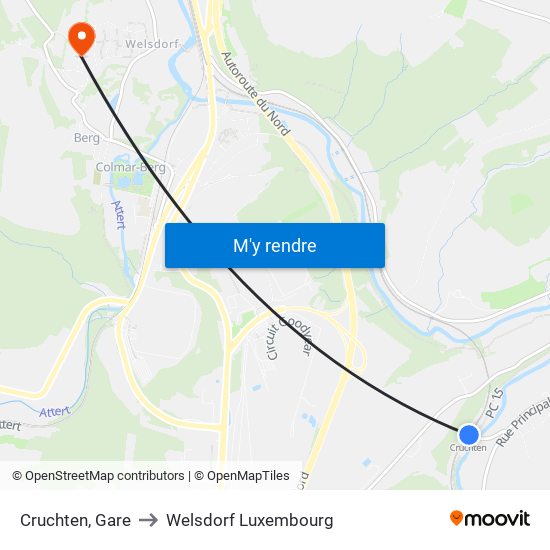 Cruchten, Gare to Welsdorf Luxembourg map