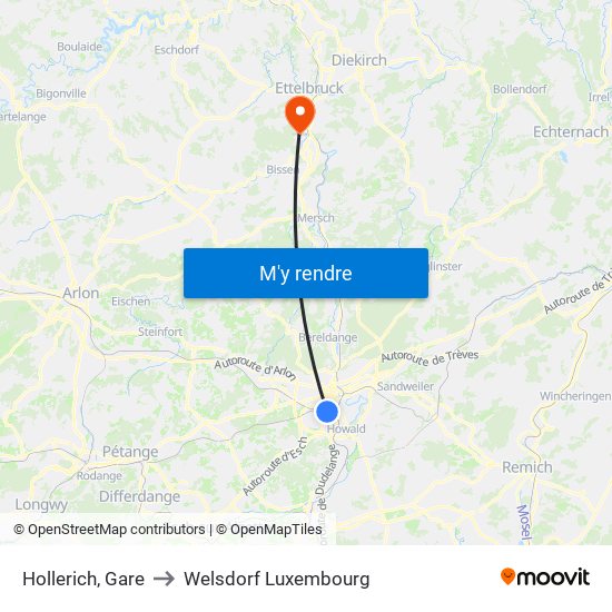 Hollerich, Gare to Welsdorf Luxembourg map