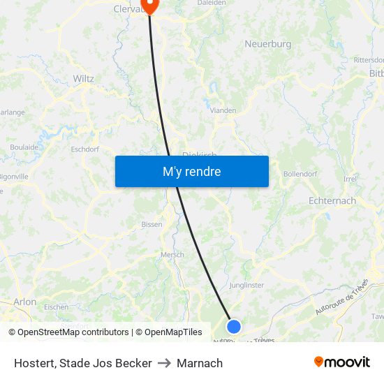 Hostert, Stade Jos Becker to Marnach map